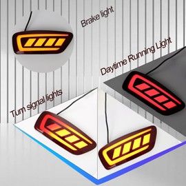 BINQIGOO LED Rear Bumper Reflector Lights Trim for Jeep Grand Cherokee 2012-2021 Compass 2011-2017 for Dodge Journey 2011-2017 | Sequential Turn Signal, Red DRL & Brake Light (Red)