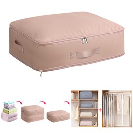 Ultra Space Saving Self Compression Organizer, Kaluofan Self Compression Organiser, Compression Storage Bag with Zipper, Quilt and Clothing Space Saving Compression Storage for Your Wardrobe (Pink, L)