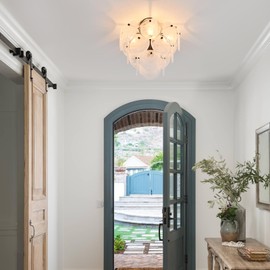 VANZARLA Modern Flush Mount Glass Ceiling Light, Black Hallway Lights Vintage Chandelier, 4-Light Unique Light Fixture for Bedroom Entryway Kitchen Laundry Bathroom Farmhouse