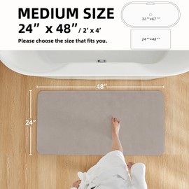 Bathroom Mat Quick Dry, Bathroom Rugs Non Slip Washable Thin Absorbent Bath Mat Fits Under Door Bathroom Floor Mat Perfect for Bath, Shower, or Sink 24"x48" Light Grey