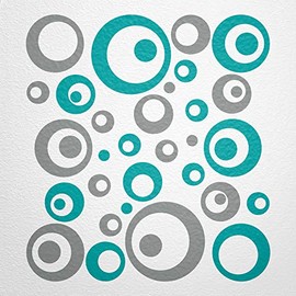 WANDfee® Wall Tattoo, Circles, Dots, 50 Stickers, Colour Choice For Children's Bedroom, Living Room, Hallway, Bathroom, Kitchen, Tile Stickers, turquoise