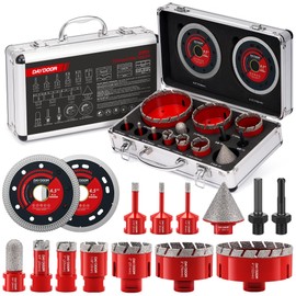 DAYDOOR Diamond Hole Saw Kit, 15-Piece Tile Hole Saw Kit 6/6/8/20/25/35/51/76/102mm, Vacuum Brazed Core Drill Bits for Porcelain Tile, Granite, Marble, Stone