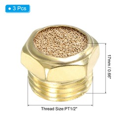 PATIKIL 1/2" PT Brass Pneumatic Silencer 3pcs Flat Sintered Exhaust Air Compressor Silencer Filter Valve Valve Cylinder Oil Tank Air Tool Golden
