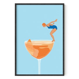 HAUS AND HUES Preppy Pictures Bar Art - Colorful Cocktail Prints, Bar Cart Accessories, Minimalist Blue and Orange Picture for Room Aesthetic, Bar Wall Decor, Vintage Aperol Spritz (24x36 Unframed)