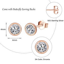 wynn's Silver Stud Earrings for Women, 925 Sterling Silver Rose Gold Cubic Zirconia Stud Earrings, 4mm Tiny Small Sleeper Cartilage Round Studs for Girls Men, Come with Silver Earring Backs