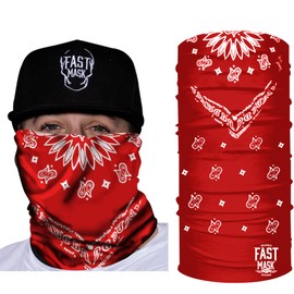 Fast Mask Red Bandana Neck Gaiter- Breathable Fabric, 100% Polyester Microfiber Face Protection with SPF 40 for Men and Women- With Sewn Edges