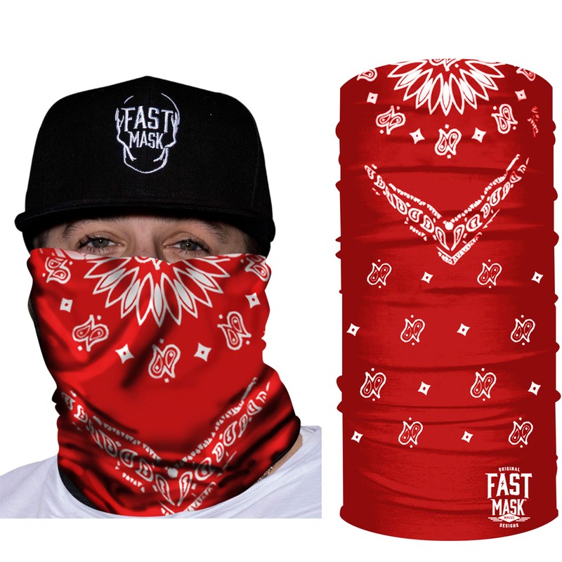Fast Mask Red Bandana Neck Gaiter- Breathable Fabric, 100% Polyester