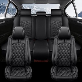 Leather Car 5 Seat Covers Universal Front Rear Full Wrapped Protector w/Pillows waterproof leatherette full coverage Luxury Car Seat Cover - Color: Black