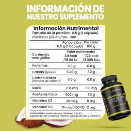 Nuboost Vitamina D3 + K2 Y Aceite De Coco, 300 Cápsulas Usa Sabor Sin Sabor