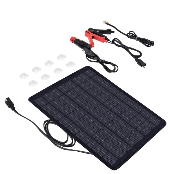 Renogy 10W Solar Trickle Charger Portable Battery Maintainer with Lighter Plug/Alligator Clips/Battery Cables for Car Boat Marine Motorcycles Truck