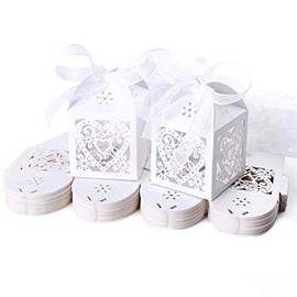 JZK 50 soportes de confeti de corazón blanco perlado, tarjetas de mesa, regalos para invitados, cajas de regalo para bodas, cumpleaños, bautizos, comuniones, nacimientos, Navidad