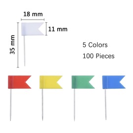 Hsthe Sea Pack of 100 Map Flag Push Pins, Marking Flags, Perfect Labelling and Overview of Maps World Maps Pin Board, Map Needle Marking Accessories, 5 Colours
