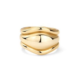 PAVOI 14K Yellow Gold Plated Stackable Rings Set for Women | 3 Chunky Statement Rings Pack | Stackable Bands Set