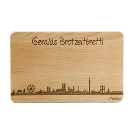 Brotzeitbrett München Skyline | Beech Breakfast Board | Wooden Chopping Board | Munich Souvenir | Bavaria | Breakfast Board (Standard (22 x 14 x 1 cm), with Personal Engraving)