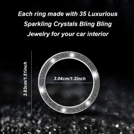 PACLVIO 2PCS Car Bling Crystal Rhinestone Engine Start Ring Decals, Push to Start Button Cover, Key Ignition & Knob Ring Decoration, Bling Car Interior Accessories for Women (Glossy Black)