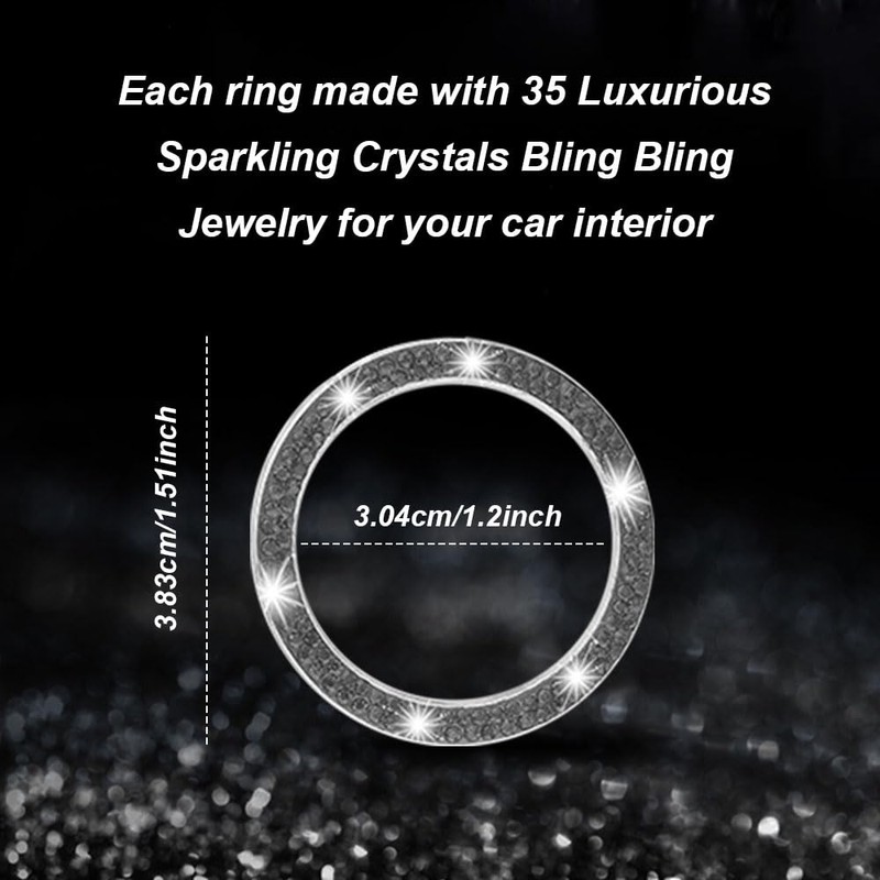 PACLVIO 2PCS Car Bling Crystal Rhinestone Engine Start Ring Decals,