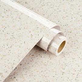 WESTICK Glossy Beige Granite Contact Paper Peel and Stick Granite Wallpaper for Countertops Waterproof Easy to Clean Marble Vinyl Wrap for Kitchen Tables Bathroom Cabinets 17.7 x 200 Inches