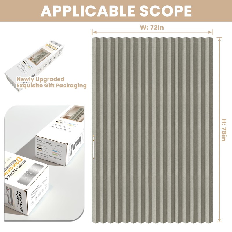 Jilron 100% Blackout Accordion Door Curtain, Adhesive Curtain Track Included