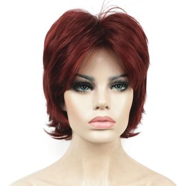 Lydell Short Layered Shaggy Wavy Full Synthetic Natural looking Heat Resistant Wigs Burgundy