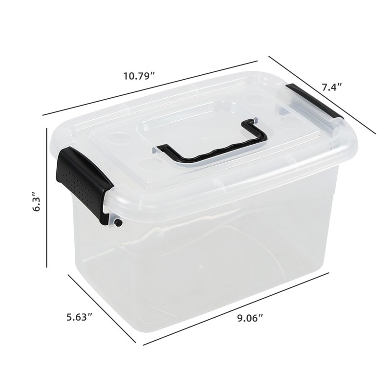 Guankan 6-Pack 5 Quart Clear Plastic Storage Box, Small Latching