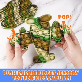 2PCS Pop Bubble Silicone Sensory Fidget Toy Pack, Multicolor Squeeze Popper Toy Stress Reduce Anxiety Relief (Tie-Dye Green Army Camo Aircraft & Tank)