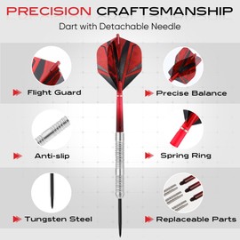 20G 90% Tungsten Steel Tip Darts Set, Red and Black Gradual Plastic Shafts, Red 3D Flights, Perfect for Precision Play