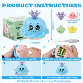 Vicloon Bath Toy, Baby Bath Toy, Octopus Bath Toy with LED Light, Automatic Water Jet Pool Toy Children, Gift for Baby Children from 1 2 3 Years - Blue