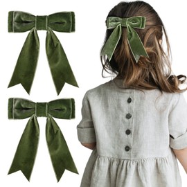 2PCS 5" Velvet Green Hair Bows Girls Hair Clips Ponytail Holder Accessories for Girls Toddlers
