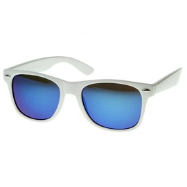 zeroUV - White Square Sunglasses for Men with Colored Reflective Mirror Lens (White/Blue)