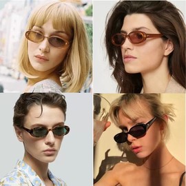 LHSDMOAT Trendy Oval Sunglasses for Women, Vintage Cat Eye Sunglasses, Fashionable UV400 Protection Cat Eye Sunglasses for Shopping Photos, White/grey