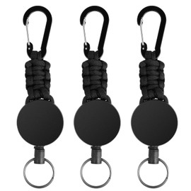 Flearitzo Extendable Key Fob Pack of 3 - Steel Cable with 60 cm Lanyard and Carabiner (Black), black