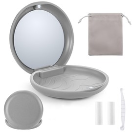 Premium Retainer Case Kit with Mirror, Invisalign case with 2 Pcs Chewies, Aligner Removal Tool and Portable Travel Bag,Clear Braces Dental Storage Case, Magnetic Orthodontic Container (Grey)