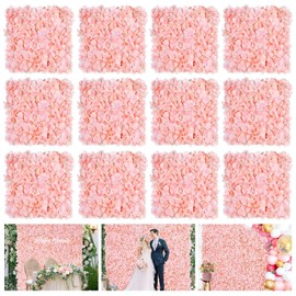 Ivory Backdrop Flowers Wall Panels: 12 Pcs 15 x 15 Inch Floral Backdrop Artificial Flower Wall Decor for Baby Shower Wedding Photo Background Decoration (3.75ft by 5ft)