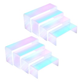 Jolboldy Iridescent Acrylic Display Risers, 8pcs Rainbow Display Stand Rectangular Stands Showcase Transparent Display Shelf for Dessert Cupcake Collectibles Figures Jewelry Perfume (Iridescent-8pcs)