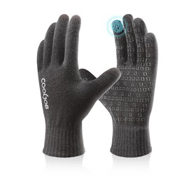 COOLJOB Warm Fleece Knit Winter Gloves for Men Women, Touch Screen Fingers, Non-Slip Silicone Grip and Elastic Cuff (1 Pair XL, Dark Grey)
