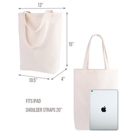 Lily Queen Natural Canvas Tote Bags DIY for Crafting and Decorating Reusable Grocery Washable Bag Shopping Bag 15H x 13W x 4D Inch (Natural)