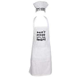 Sterling Smart® Mens Cotton Apron & Hat Set Cooking Chef Kitchen Cotton Apron Novelity BBQ Funny Apron Novelty Grilling Ideas Kitchen BAKEWARE APRON (Dont Mess with Chef White Apron & Hat Set)