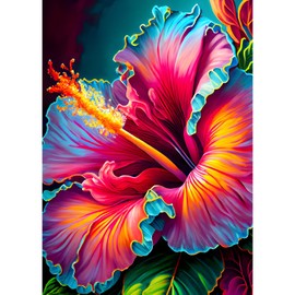 DOMROM Diamond Painting Kits for Adults, Hibiscus Diamond Art Kits, 5D Flowers Diamond Painting, DIY Round Full Drill Diamond Painting Gem Arts and Crafts for Home Decor 12x16 inch