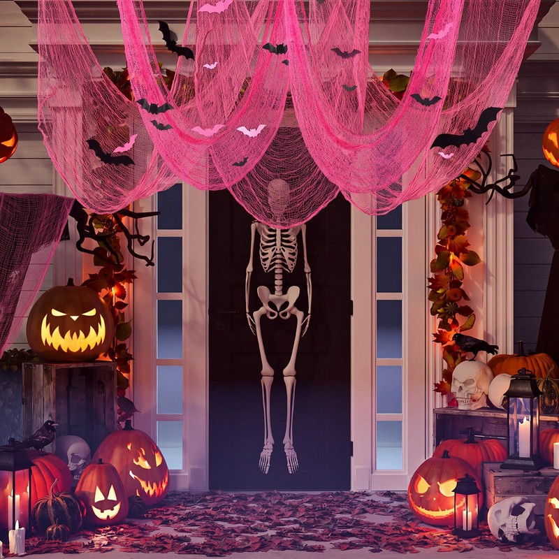 12 Set Halloween Pink Creepy Gauze Decor, Spider Web 3D