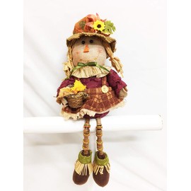Burton & Burton Wood Dangle Legs Cloth Fall Girl Scarecrow Home Decor
