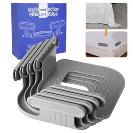 Bed Sheet Holder with Lock Strips - 4PCS Non-Slip Heavy Duty Sheet Locks for All Mattress Sizes and Bed Sheet Type,New Upgrade Bed Sheet Clips to Keep Sheets Firm and Tight,Easy Installation (Gray)
