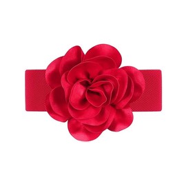 Oyccen Women's Decorative Belt Elastic Wide Waist Belt Flower Stretch Cinch Belt for Dresses, red