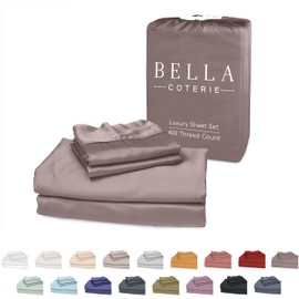 Bella Coterie Luxury Bamboo Viscose Split King Size Sheet Set | 100% Organically Grown | Ultra Soft | Cooling for Hot Sleepers | 18" Deep Pocket [Mocha]