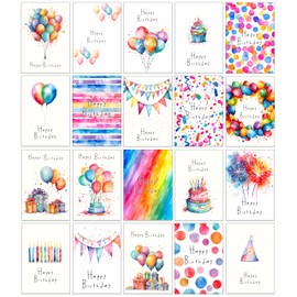 20 Assorted Birthday Cards Multipack - 12 x 17cm (About 5x7 inches) Eco Friendly with Kraft Envelopes (Birthday Watercolours)