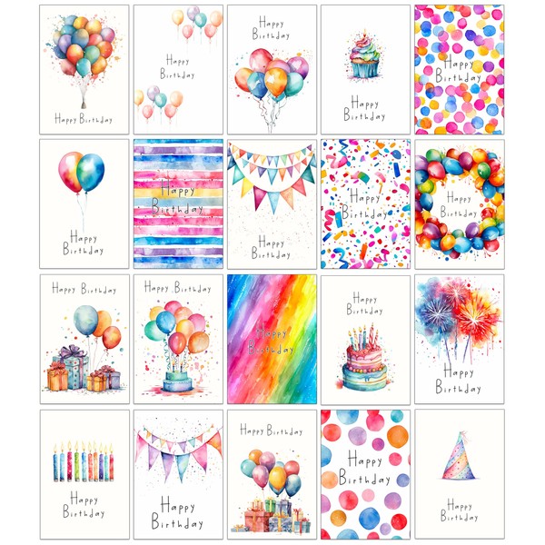 20 Assorted Birthday Cards Multipack - 12 x 17cm (About