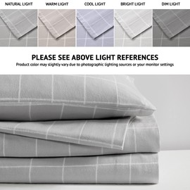 Beautyrest Oversized Cotton Flannel Bedding Sheet Set, King, Grey Windowpane 4 Piece