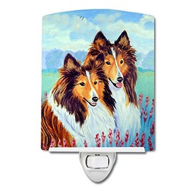 Caroline's Treasures 7086CNL Sable Shelties Double Trouble Ceramic Night Light Compact, UL-Certified, Ideal for Bedroom, Bathroom, Nursery, Hallway, Kitchen, 6x4x3, Multicolor