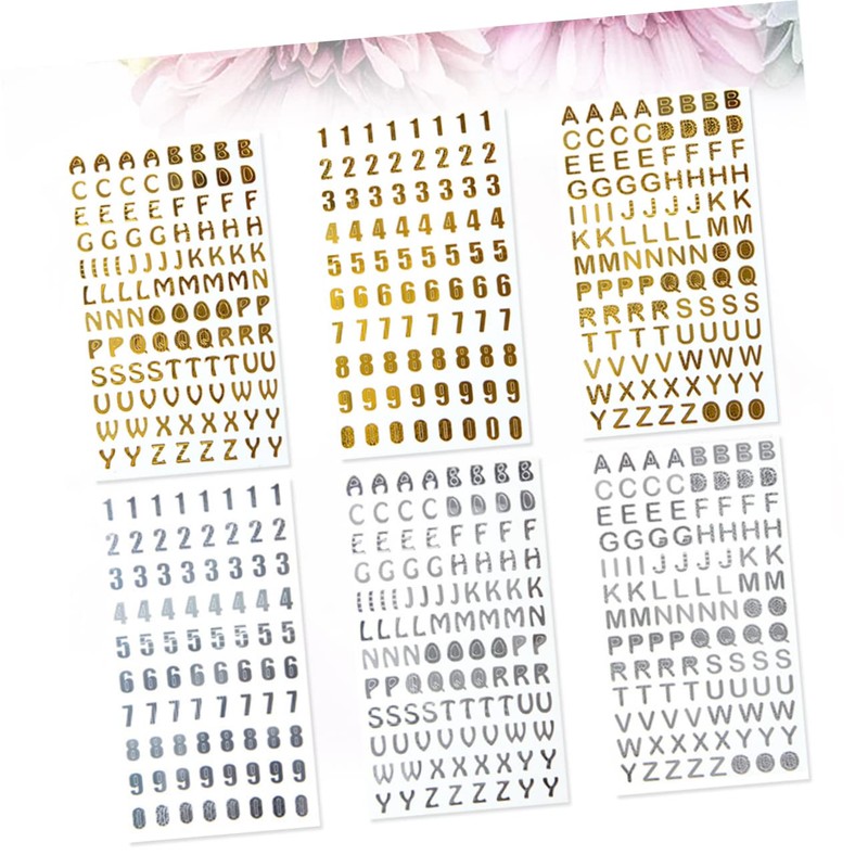 IWOWHERO 6 Sheets Decorative Scrapbook Stickers Hot Stamping Letters Numbers