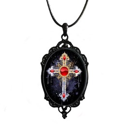 Gothic Bat Glass Pendant Necklace for Women Raven Cross Cabochon Pendant Choker Necklace Vintage Gothic Rope Chain Witch Cross Choker Dark Punk Style Necklace Mystic Witch Jewelry Accessories (Cross 1)