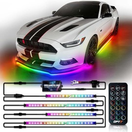 OPT7 Aura DreamColor Underglow Chasing Light Kit with APP & Remote Control, 4 PCS Flexible RGBIC LED Light Strips, Exterior Neon Accent Underbody Lights for Car Truck RV, Multi Colors Music Mode, 12V
